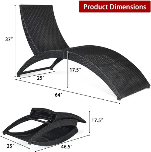 Miniatura 3 de COSTWAY Sillón plegable de ratán para exteriores, tumbona de mimbre para patio con cojín suave, soporte ergonómico con forma para tomar el sol, Rojo