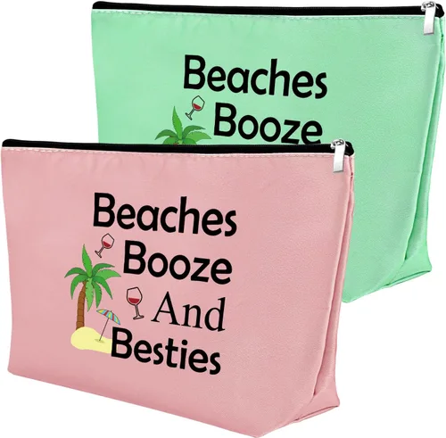 Miniatura 10 de Mxrymvu Regalos de playa para mujeres, bolsa de maquillaje, regalos para amantes de la playa, 2 piezas beige.