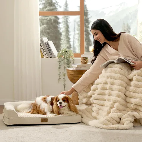 Miniatura 8 de COZY KISS Cama ortopédica para perros de tamaño mediano y pequeño, cama de jaula para perros, cama en forma de L con parte inferior antideslizante