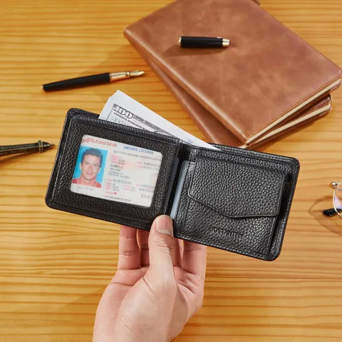 Miniatura 6 de BOSTANTEN Billeteras de piel auténtica para hombre, con bloqueo RFID y 2 ventanas de identificación
