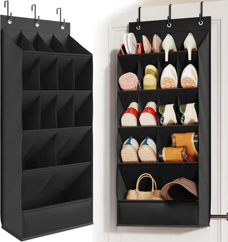 Miniatura 9 de Mefirt - Zapatero sobre la puerta para armario para más de 18 pares, organizador de zapatos de puerta con grandes bolsillos transpirables, zapatero
