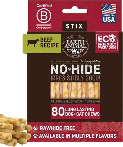 Miniatura 10 de Earth Animal No Hide Stix - Palitos masticables de larga duración sin piel para perros pequeños, libres de cuero, sabor a carne de res - 30