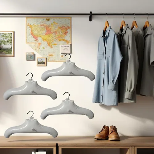 Miniatura 7 de NewFerU Perchas inflables para viajes, de 4 pulgadas, hombro redondo blanco para lavar a mano, colgar para secar ropa con gancho de metal, compacto
