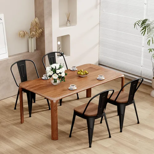 Miniatura 4 de Sillas de comedor de metal de 18 pulgadas, juego de 4 sillas de granja Arlunar, sillas de comedor negras apilables con respaldo y asiento de madera