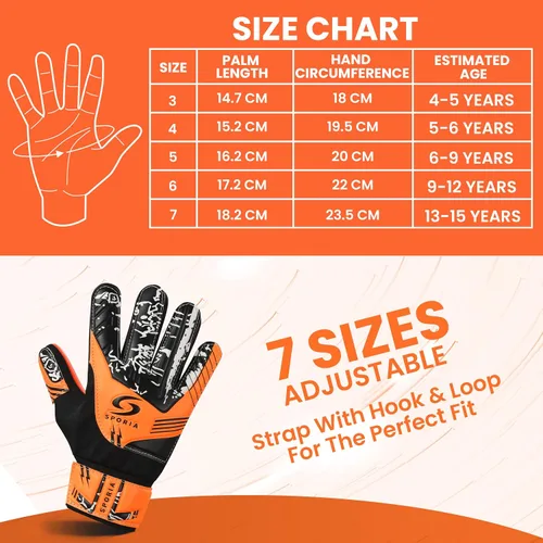 Miniatura 5 de SPORIA Guantes de portero para jóvenes con doble protección para la muñeca, guantes de fútbol para niños, material de látex antideslizante, guantes