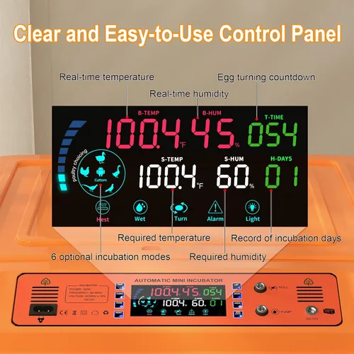 Miniatura 7 de 108 incubadoras para incubar huevos, incubadora de huevos con giro automático y control de humiditu, 6 modos de incubación de temperatura, pantalla