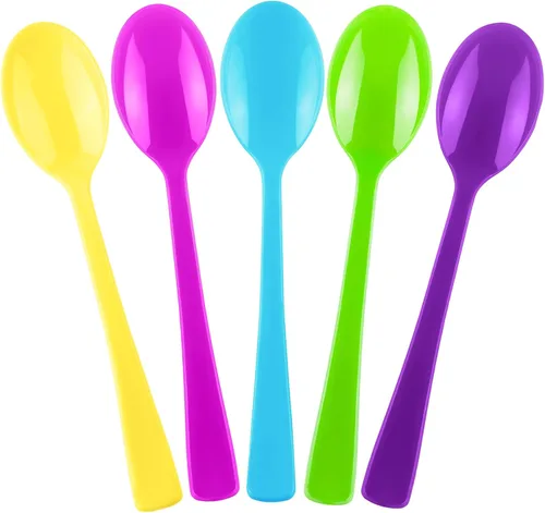 Miniatura 8 de Kochorie Paquete de 180 cucharas de plástico negras, utensilios desechables resistentes, 6.8 pulgadas, cucharas negras para fiesta a granel