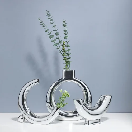 Miniatura 2 de Nambé Solarium - Florero de luna creciente – Escultura artística de aleación de inspiración lunar, acento decorativo único para flores, vegetación