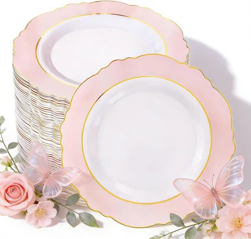 WDF - 60 platos desechables cuadrados de plástico transparente de 7 pulgadas, para entradas, postres, ensaladas, para fiestas y bodas Rosa