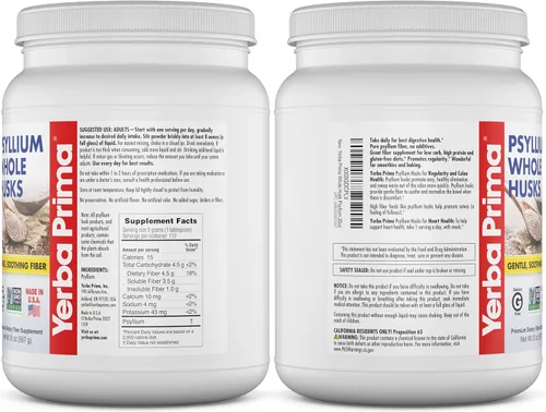Miniatura 6 de Yerba Prima Suplemento entero de fibra de cáscara de psyllium de 20 onzas (paquete de 2) – vegano, sin gluten, sin OMG
