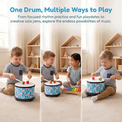 Miniatura 7 de Tambor Tom para niños pequeños: juguetes musicales para bebés, instrumentos de percusión de 8 pulgadas, tambor de madera Montessori Toys para Azul 8