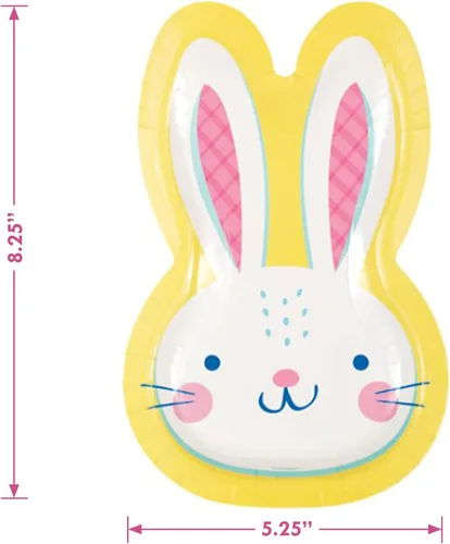 Miniatura 3 de Suministros para fiesta de Pascua, platos de postre de papel en forma de conejo amarillo huevo y servilletas en forma de huevo (sirve 16)