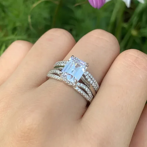 Miniatura 2 de Wuziwen Anillo de novia realzador de 2 quilates para anillos de compromiso para mujer, diseño de corazón de princesa, esmeralda ovalada, plata