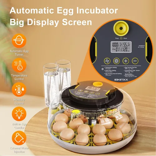 Miniatura 5 de IBKINXX Incubadora para incubar huevos: capacidad de 18 huevos, girador automático de huevos, control de temperatura y humedad, visualización