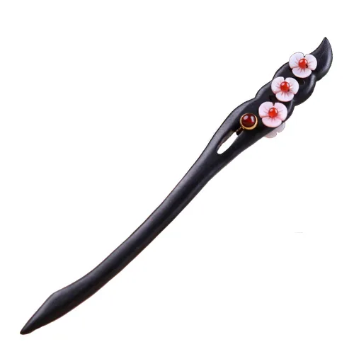 Palo de madera para el cabello para mujeres y niñas, 7.08 pulgadas, color negro ébano tallado, horquillas para cabello largo, accesorios para el