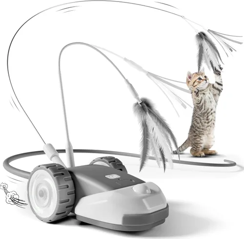 CYROS Juguete interactivo 3 en 1 para gatos - Juguetes para gatos de ratón móvil automático de 2 velocidades para juego independiente con 2 piezas