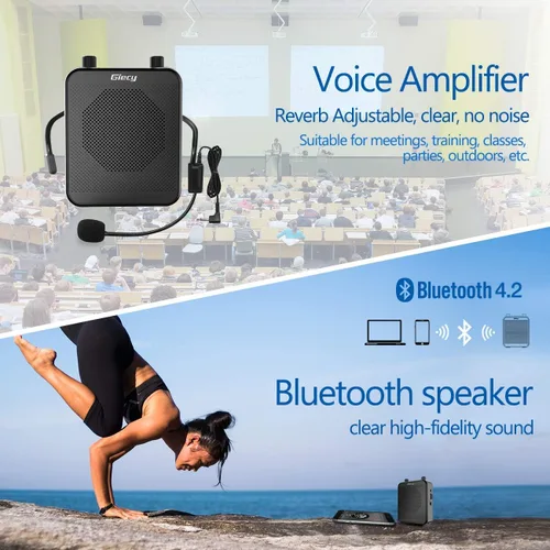 Miniatura 5 de Amplificador de voz portátil, Giecy 30W 2800mAh Bluetooth recargable amplificador de voz personal con auriculares con micrófono, altavoz de sistema