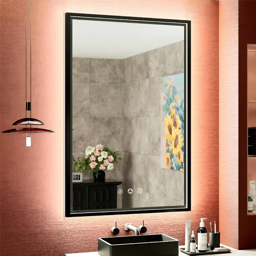 Miniatura 11 de Espejo de baño LED negro de 20 x 28 pulgadas con luces delanteras y traseras 3000K/4500K/6000K, Stepless Dimmable, Anti-Fog, Memory Function, ETL