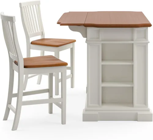 Miniatura 12 de Homestyles Americana - Isla de cocina con parte superior de madera y hoja desplegable, barra de desayuno, almacenamiento con cajones y estantes