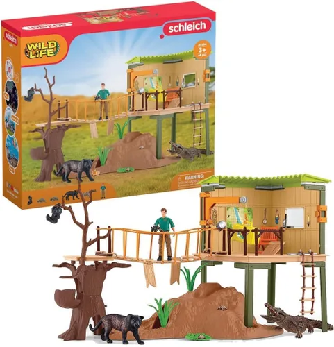 Miniatura 9 de Schleich Wild Life - Juego de camión de juguete de rescate de animales de 45 piezas, con figura de acción Ranger Tom, figuras de león y suricata.