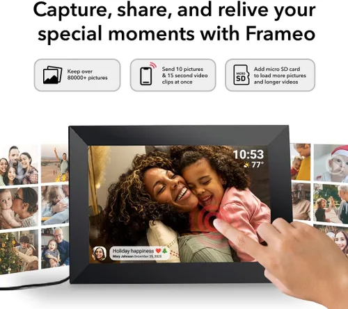 Miniatura 4 de Frameo - Marco de fotos digital WiFi de 10.1 pulgadas con almacenamiento de 32 GB, pantalla táctil IPS HD de 1280 x 800P, envía fotos/videos desde