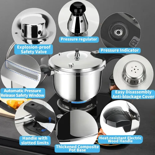 Miniatura 2 de Olla a presión de acero inoxidable de 10 cuartos, olla a presión para estufa de inducción con dispositivos de seguridad con indicador de presión