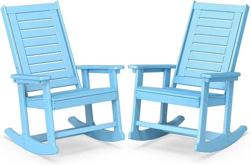 Miniatura 28 de BRIOPAWS Outdoor Rocking Chairs Set of 2 HDPE Plastic Porch Rockers Aqua Oversized Patio Rocker Chair High Back for Big Man Weather