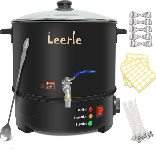 Leerie L10 - Kit de olla de fusión de cera eléctrica extra grande para hacer velas, 20 libras para hacer velas, con núcleo de calefacción, boquilla