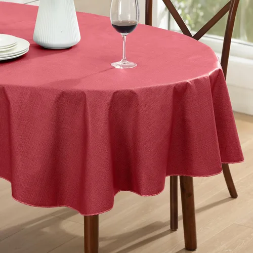 Miniatura 35 de Lintex Cafe Hotel - Mantel de vinilo con aspecto de lino respaldado con franela, calibre pesado 4, cuadrado de 52 x 52 pulgadas, color borgoña
