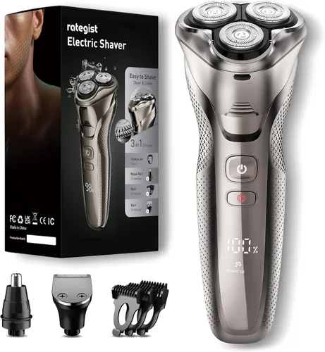 Rategist Afeitadora Eléctrica Inalámbrica para Hombre: Afeitadora 3 en 1 para Barba/Nariz/Patillas - Kit de Viaje Impermeable IPX7 - Velocidad Turbo