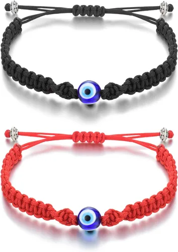Tarsus Pulsera ajustable de ojo malvado grande de cábala, amuleto de cuerda roja Nazar para familia, pareja, mejor amigo, mujeres, hombres y niñas