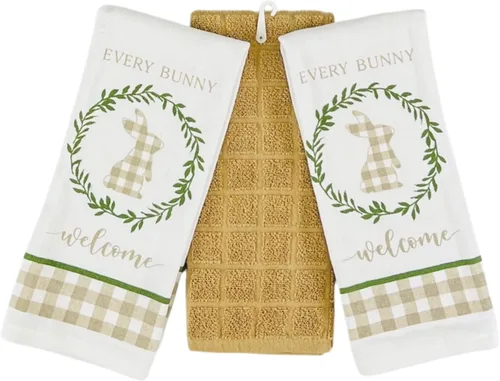 Miniatura 3 de Juego de manoplas de cocina de primavera de Pascua, soporte para ollas, 5c: colorido floral Pascua cada conejito Bienvenido Gingham Border Design