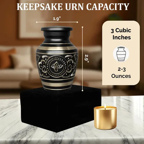 Miniatura 2 de Urnas pequeñas para cenizas humanas, recuerdo funerario grabado a mano de latón con elegante acabado negro, mini conmemorativo de cremación