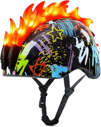 Miniatura 8 de Casco de bicicleta para niños pequeños con luces LED, casco para niños varones de 3 a 8 años, cascos de bicicleta ajustables para niños pequeños Azul