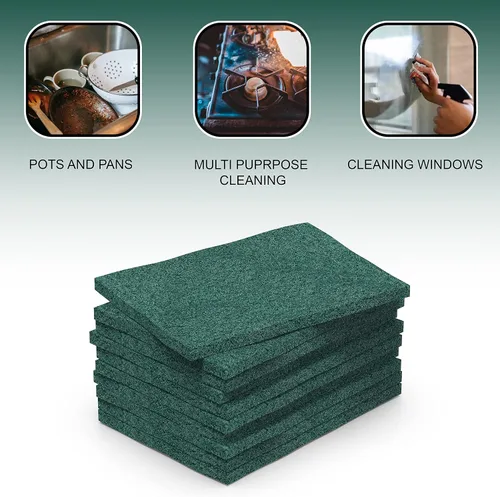 Miniatura 6 de Paquete de 100 estropajos resistentes, almohadillas verdes para fregar, 3 x 4 pulgadas Almohadillas reutilizables para limpieza, no rayan