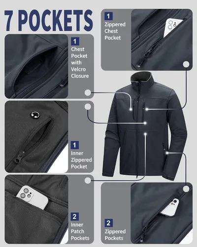 Miniatura 3 de 33,000ft Chaqueta ligera Softshell para hombre, con forro polar, rompevientos, impermeable, suave, para senderismo al aire libre