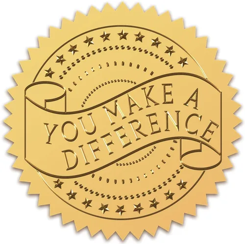 CRASPIRE 408 sellos de certificado en relieve de 2 pulgadas con texto en relieve «You Make a Difference» («You Make a Difference») Sellos en relieve
