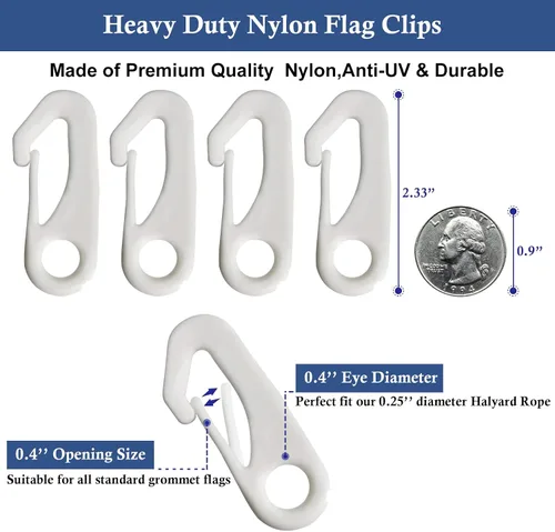 Miniatura 3 de NQ Ganchos de nailon duradero para asta de bandera, accesorio para mástil de bandera – Fija ganchos de banderas a la cuerda del patio y abrocha