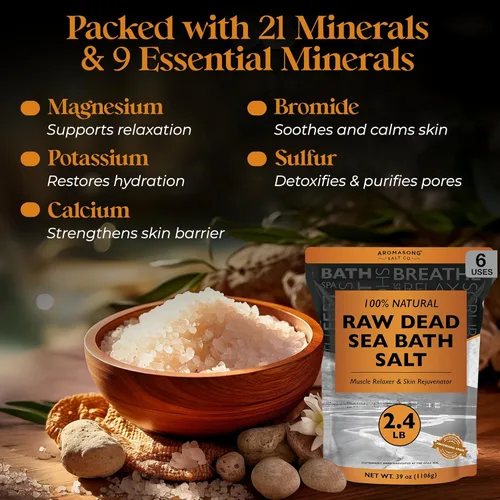 Miniatura 5 de Aromasong Sal de baño del mar muerto cruda, mínimamente limpia, contiene más minerales del mar muerto, incluyendo barro del mar muerto, sales 100%