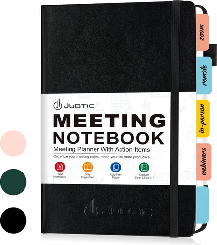 Miniatura 9 de JUBTIC Cuaderno de reuniones para el trabajo con artículos de acción, planificador de proyectos de cuero, cuaderno de notas de reuniones