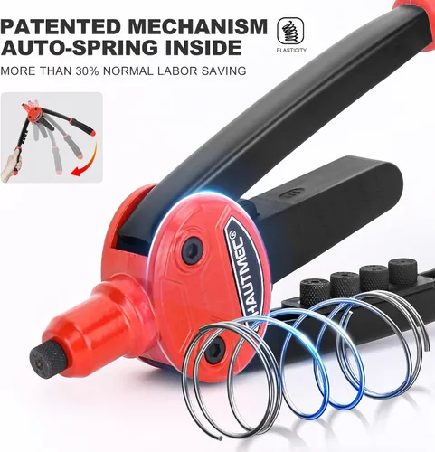 Miniatura 3 de HAUTMEC Remachadora con diseño automático de rebote que ahorra mano de obra, herramienta de remache de 13" con 5 boquillas intercambiables sin