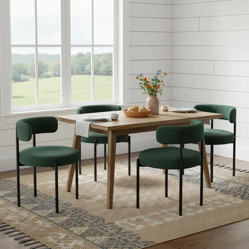Miniatura 22 de Juego de 2 sillas de comedor Boucle, sillas de comedor beige con asiento tapizado y respaldo redondo, sillas de cocina modernas de mediados de siglo