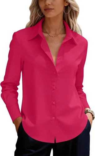 Miniatura 12 de siliteelon Camisas de vestir con botones para mujer, camisas de vestir de manga larga para mujer, camisas de trabajo de algodón de ajuste regular