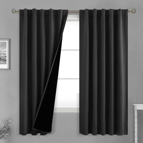 Miniatura 177 de BGment Cortinas 100% opacas beige de 63 pulgadas de largo con forro aislante térmico, bolsillo para varilla y lengüeta trasera de doble capa