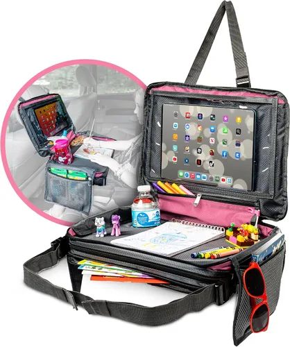 BE Family Travel Kids - Bandeja de viaje para asiento de automóvil, accesorios de automóvil para niños, bandeja de aperitivos para asiento de Rosa