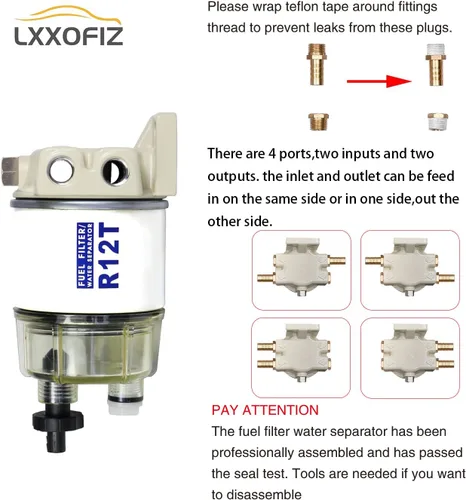 Miniatura 3 de Kit completo de separador de agua con filtro de combustible marino para fueraborda R12T con NPT ZG1/4-19 reemplaza a Racor S3240 120AT R12T
