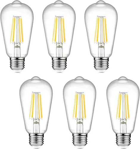 Ascher – Bombillas LED regulables con diseño vintage, rosca Edison, 6 W, equivalentes a 60 W, 700 lúmenes, luz blanca cálida 2700K, CRI de 80+,