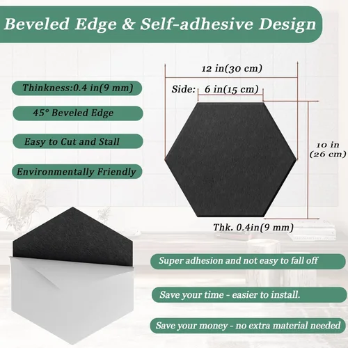 Miniatura 4 de Paneles acústicos hexagonales, paquete de 12 paneles de absorción de sonido de alta densidad de 12"X10"X0.4" para mejorar la reducción de ruido