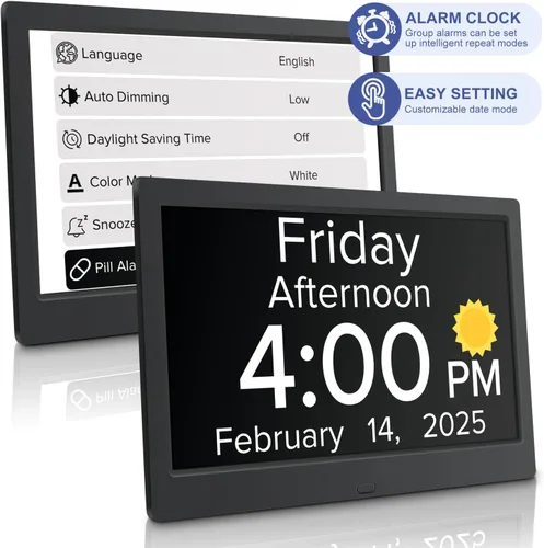 Miniatura 2 de Reloj Despertador Digital de 10.1 Pulgadas con Fecha y Día de la Semana para Personas Mayores con Demencia, Pantalla Grande Clara, Múltiples
