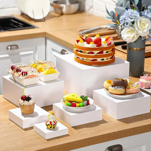 Miniatura 4 de Geelin Paquete de 8 elevadores acrílicos para buffet - Cajas cúbicas decorativas de 3 a 10 pulgadas, soportes de exhibición con fondos huecos